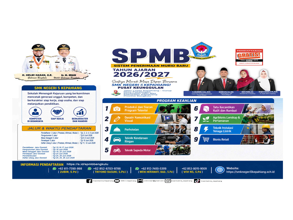Jalur dan Waktu SPMB 2026 SMK N 5 Kepahiang